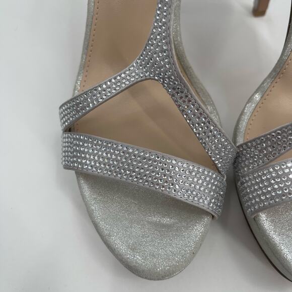 PELLE MODA Heels Size 8 Onora Platform Silver Rhinestone Crystals Strappy Ankle - Picture 13 of 15